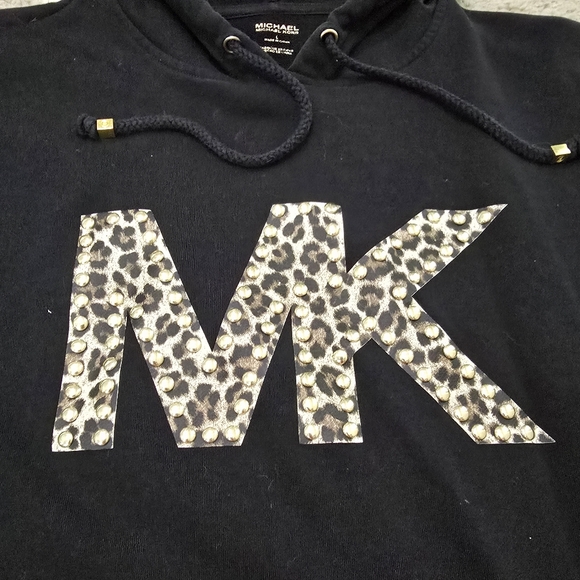 Michael Kors Black Hoodie Dress Long Sleeve Sweatshirt Knee Length Size Large - Picture 3 of 6